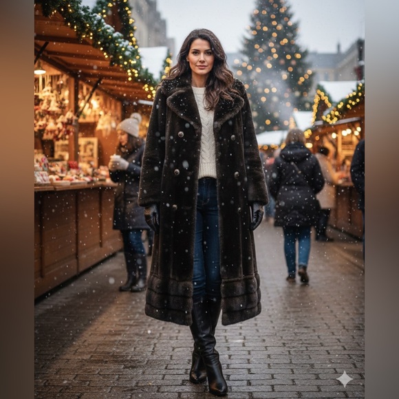 Sterling Stall Jackets & Blazers - STERLING STALL CANADA Vintage MOB WIFE  Chocolate Double Breasted Faux Fur S 12